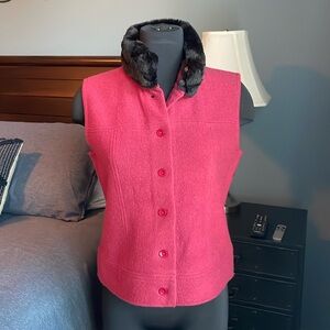 Talbots Petite 100% Wool Vest with Removable Faux Fur Collar